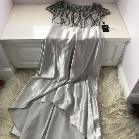 ADRIANNA PAPELL Embroidered Satin Hi-lo Gown - Picture 3 of 12